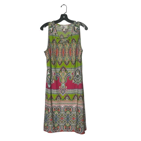 Ivy Lane Vibrant Dress Paisley Print Shift Womens Size L Green A-Line Sleeveless - Picture 2 of 7